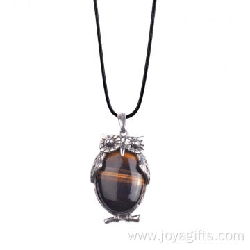 Men's Tiger Eye Stone Pendant Necklace Silver Plated Owl Vintage Necklace Jewelry